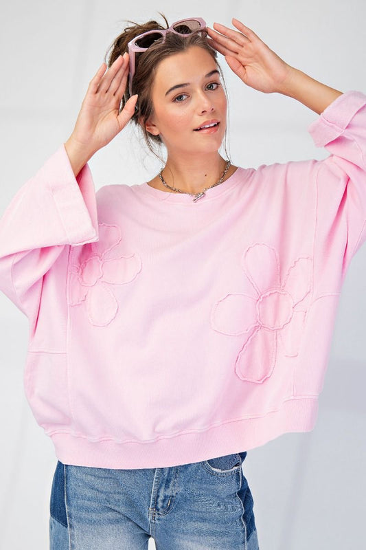 Light Pink Flower 3/4 Sleeve Top