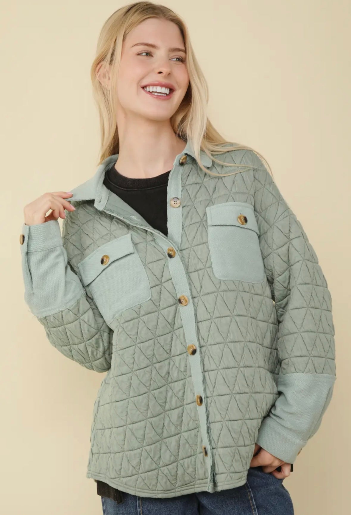 Oversized Quilted Shaket Green