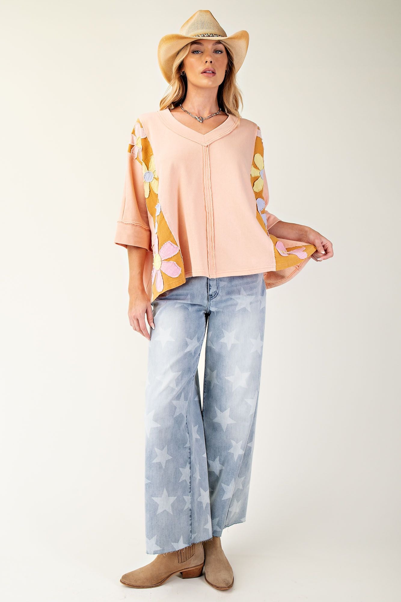 Peach Daisy Patch Mineral Wash Top