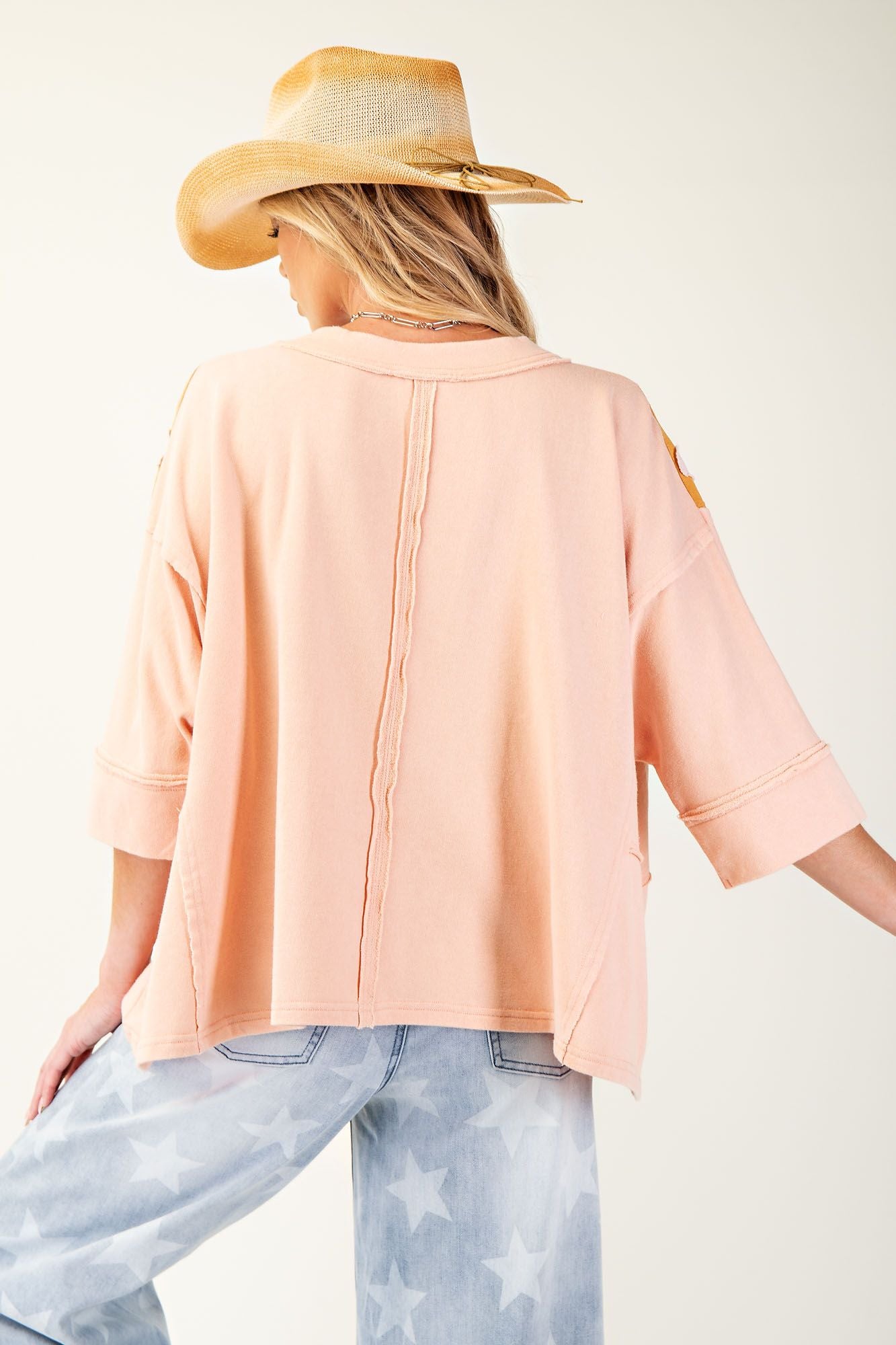 Peach Daisy Patch Mineral Wash Top