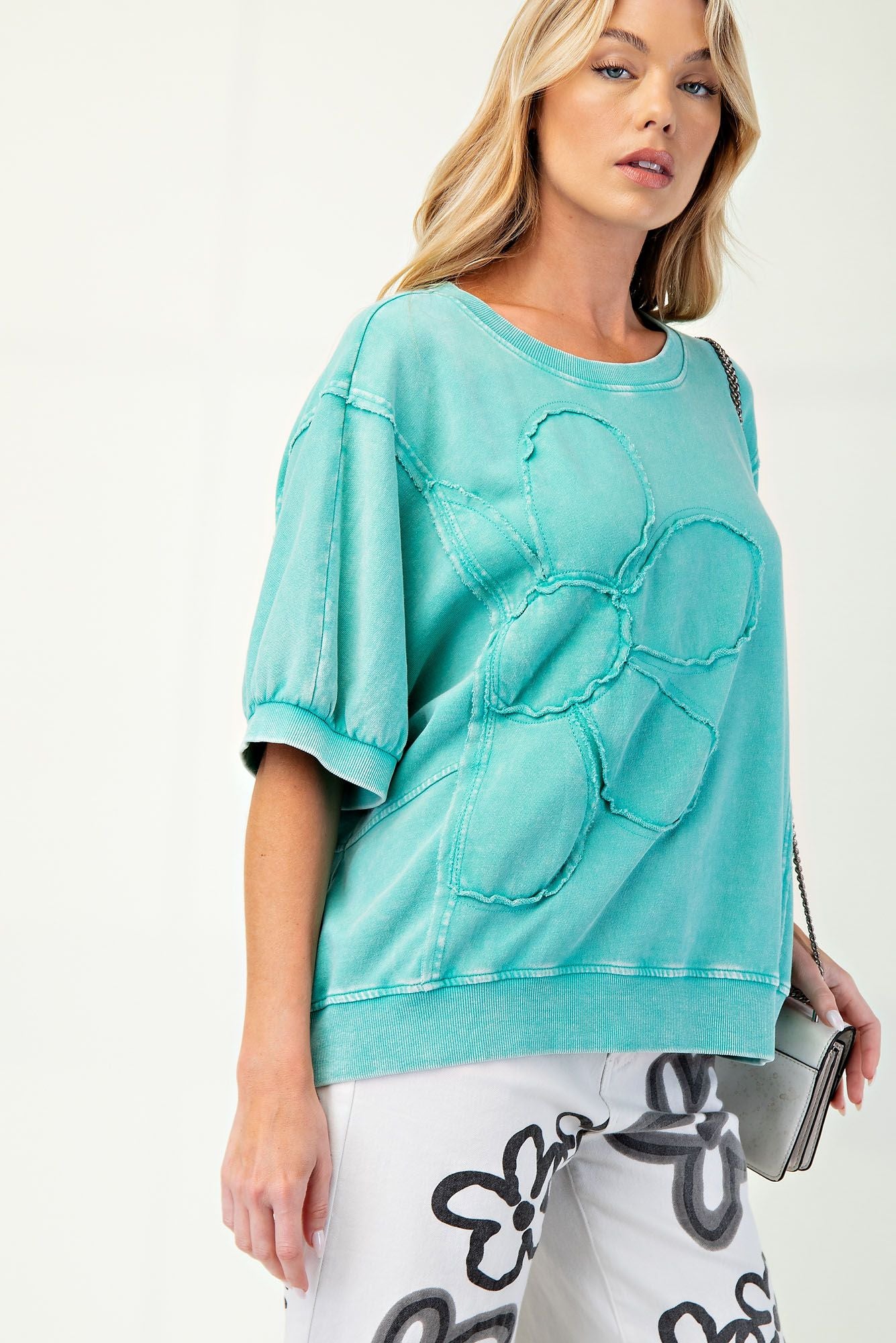 Teal Daisy Patch Top