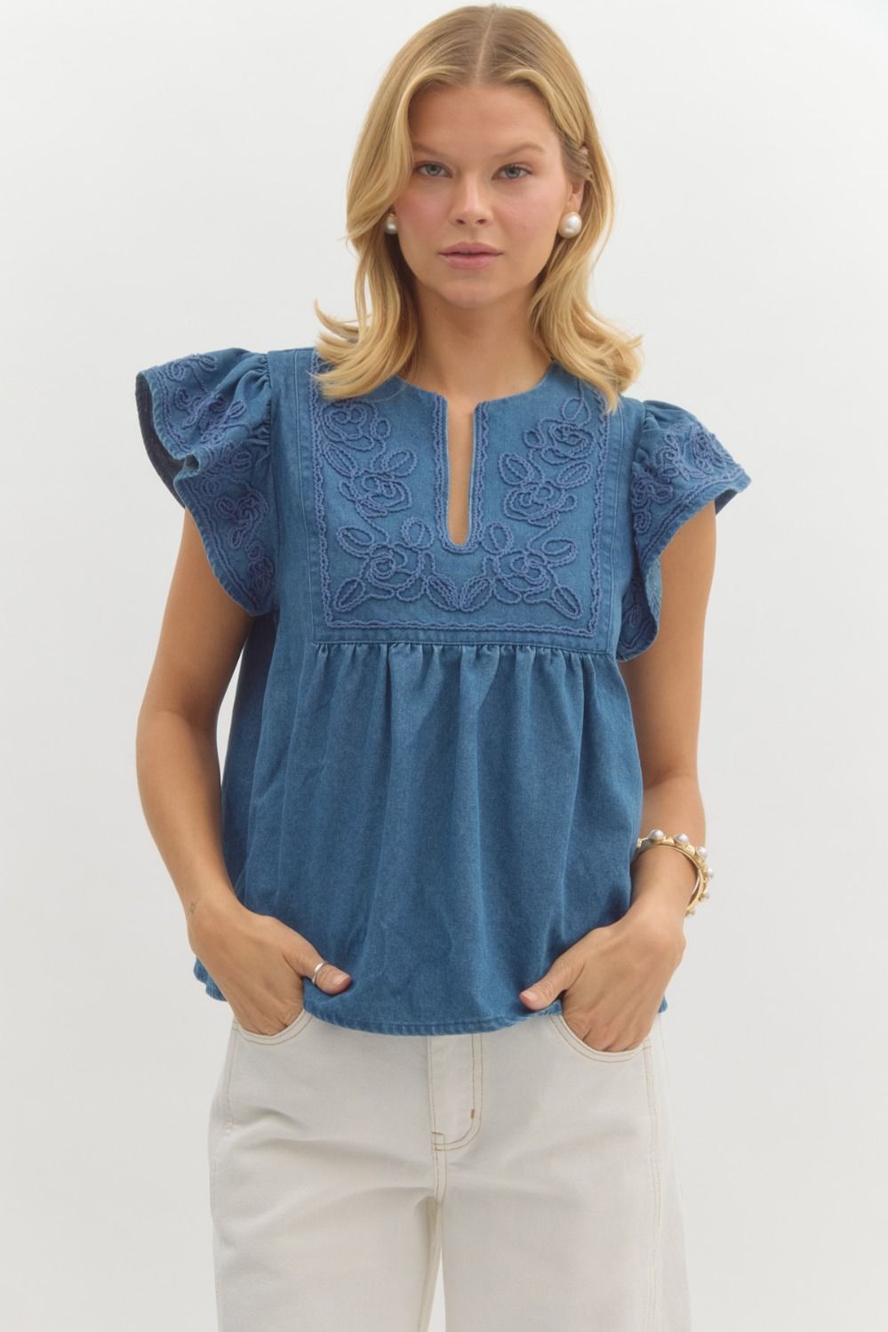 Embroidered Jean Top