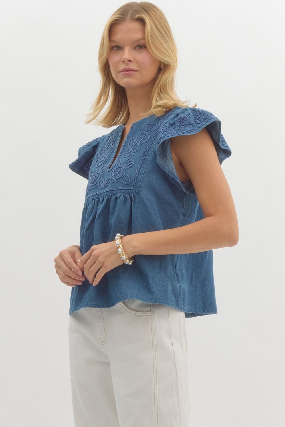 Embroidered Jean Top